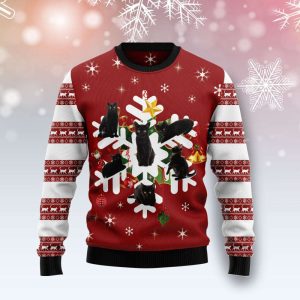 Black Cat Snowflake Ugly Christmas Sweater,…