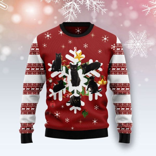 Black Cat Snowflake Ugly Christmas Sweater, Best Gift For Christmas 2023