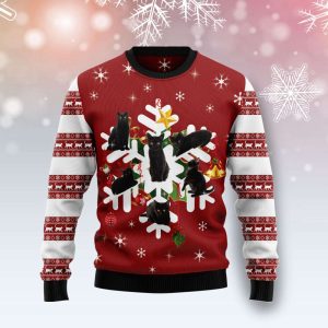 Black Cat Snowflake Ugly Christmas Sweater,…