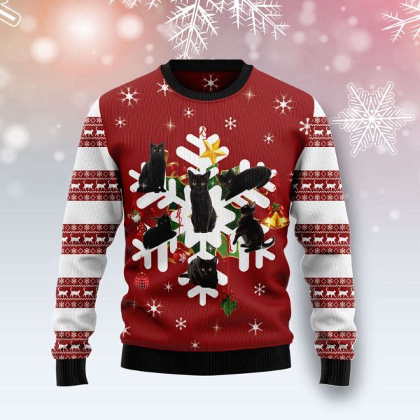 Black Cat Snowflake Ugly Christmas Sweater, Gift For Christmas 2023