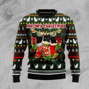 Black Cat Socks Ugly Christmas Sweater,…