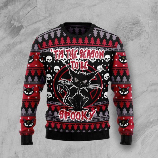 Black Cat Spooky Halloween Ugly Christmas Sweater For Men And Women, Gift For Christmas