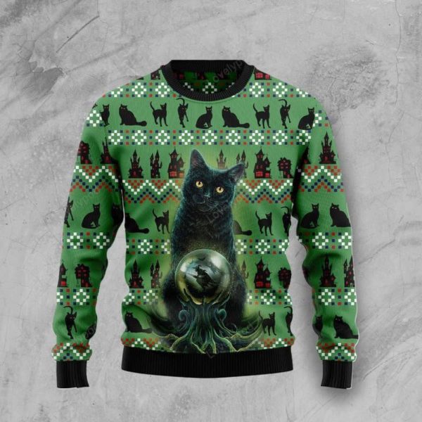 Black Cat Tree Killer Ugly Christmas Sweater For Men & Women Adult