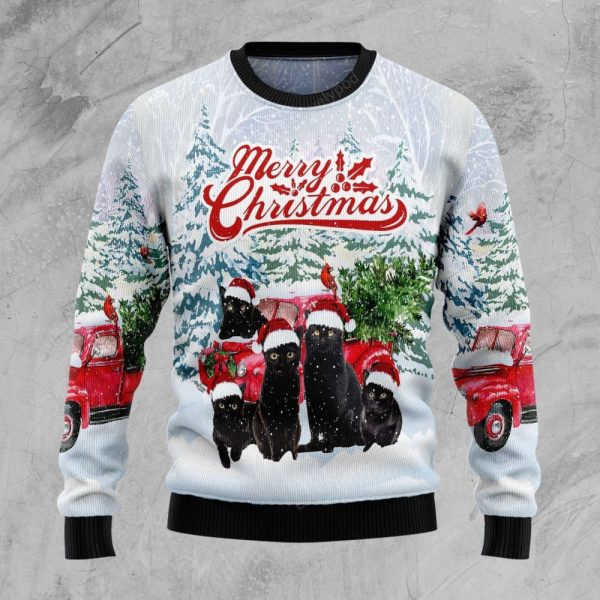 Black Cat Tree Killer Ugly Christmas Sweater For Men & Women Adult