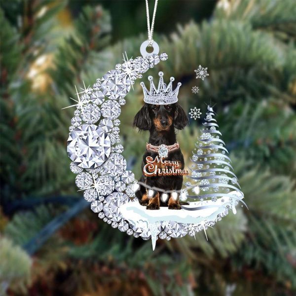 Black Dachshund Diamond Moon Merry Christmas Ornament Dog Acrylic Ornament