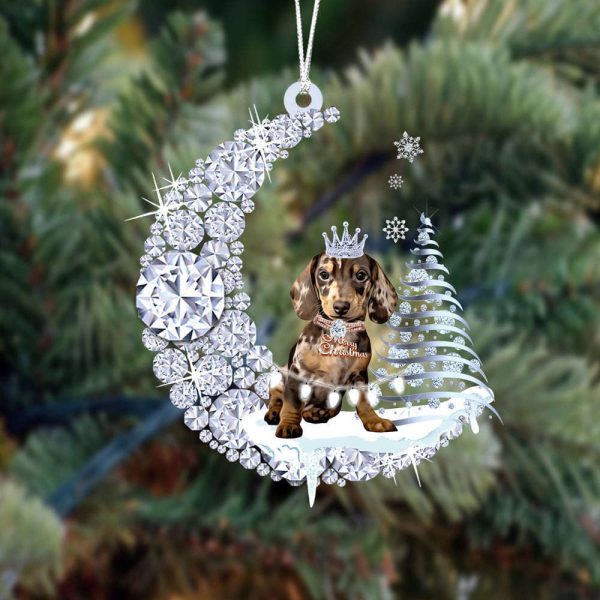 Black Dachshund Diamond Moon Merry Christmas Ornament Dog Acrylic Ornament