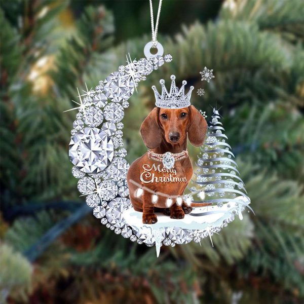 Black Dachshund Diamond Moon Merry Christmas Ornament Dog Acrylic Ornament