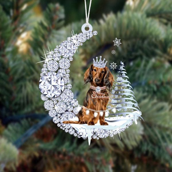 Black Dachshund Diamond Moon Merry Christmas Ornament Dog Acrylic Ornament