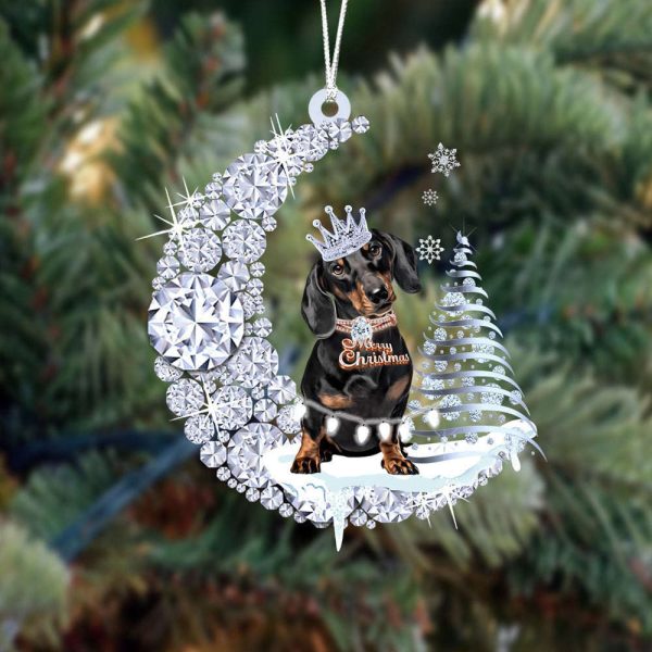 Black Dachshund Diamond Moon Merry Christmas Ornament Dog Acrylic Ornament