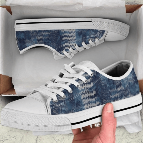 Blue Denim Print Distorted Abstract Art Low Top Shoes  PN205229Sb