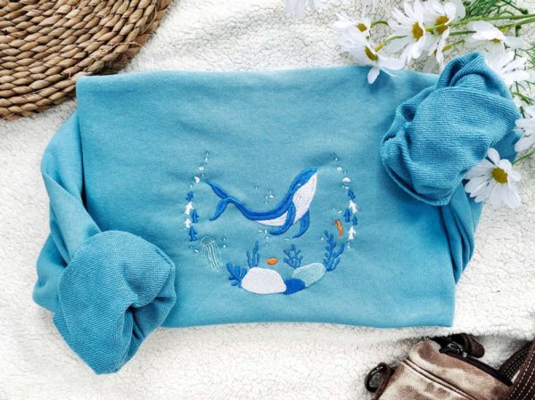 Blue Ocean Embroidered Sweatshirt Crewneck Sweatshirt For Women And Men