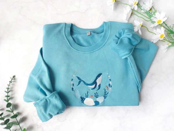 Blue Ocean Embroidered Sweatshirt Crewneck Sweatshirt For Women And Men