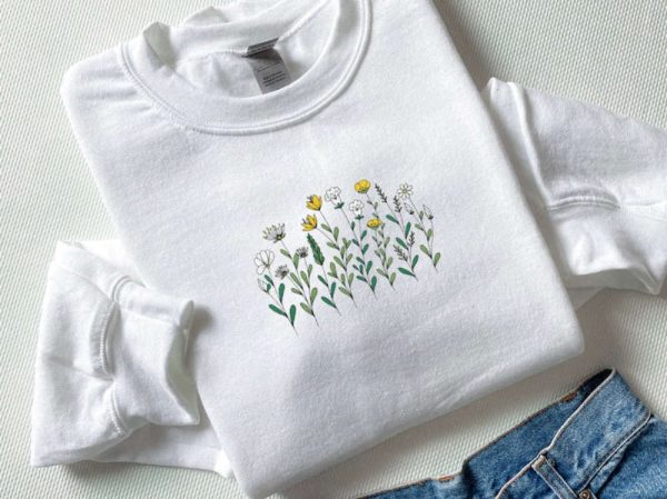 Boho Floral Embroidered Sweatshirt 2D Crewneck Sweatshirt Best Gift For Family