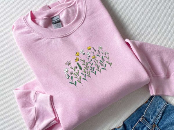 Boho Floral Embroidered Sweatshirt 2D Crewneck Sweatshirt Best Gift For Family