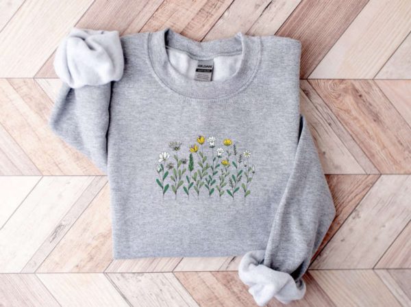 Boho Floral Embroidered Sweatshirt 2D Crewneck Sweatshirt Best Gift For Family