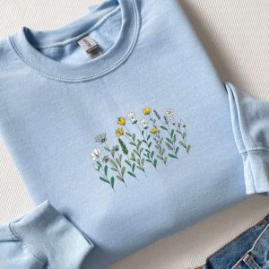 Boho Floral Embroidered Sweatshirt 2D Crewneck…