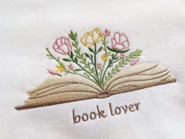 Book Lover Flower Embroidered Sweatshirt 2D Crewneck Sweatshirt For Family