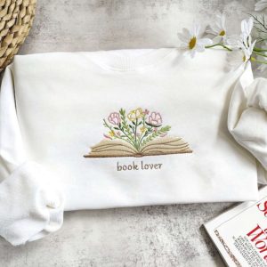 Book Lover Flower Embroidered Sweatshirt 2D…