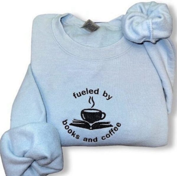 Books and Coffee Embroidered Sweatshirt 2D Crewneck Sweatshirt For Family