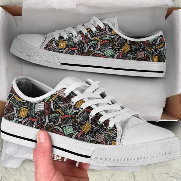 Colorful Books Pattern Low Top Shoes: Trendy Canvas Prints