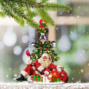 Boston Terrier And Santa Christmas Ornament…