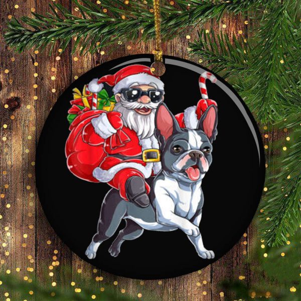 Boston Terrier Christmas Ornament Santa Riding Boston Terrier Tree Ornament Decorating