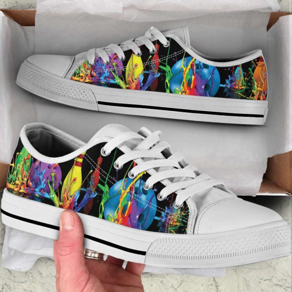 Colorful Bowling Paint Art Low Top Shoes: Fashionable Canvas Print