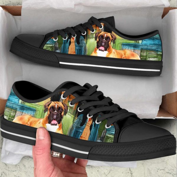Boxer Dog Paint Art Wallpaper Low Top Shoes Canvas Sneakers