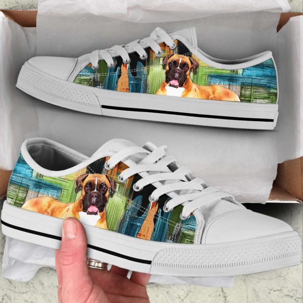 Boxer Dog Paint Art Wallpaper Low Top Shoes Canvas Sneakers