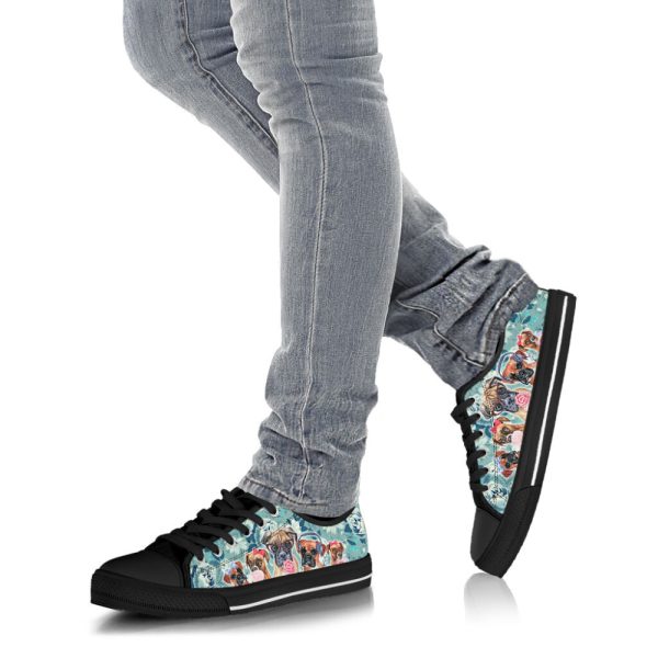 Boxer Dog Turquoise Pattern Low Top Shoes Canvas Sneakers