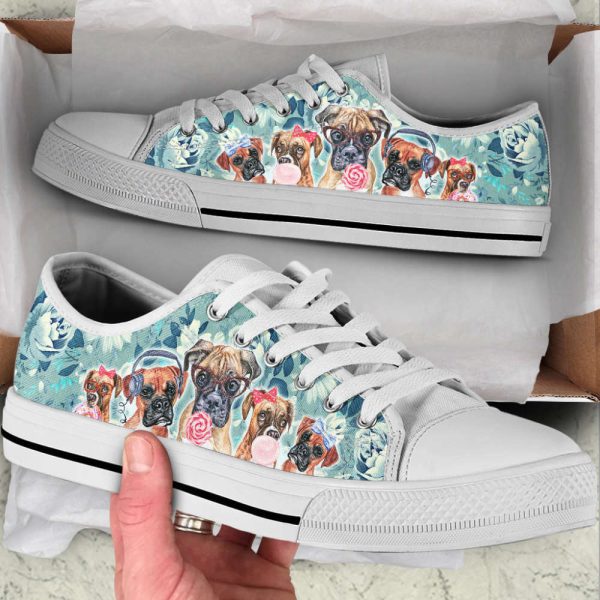 Boxer Dog Turquoise Pattern Low Top Shoes Canvas Sneakers