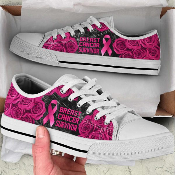 Breast Cancer Shoes Survivor Rose Flower Low Top Shoes Canvas Shoes