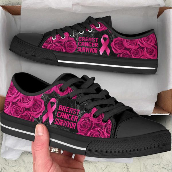 Breast Cancer Shoes Survivor Rose Flower Low Top Shoes Canvas Shoes