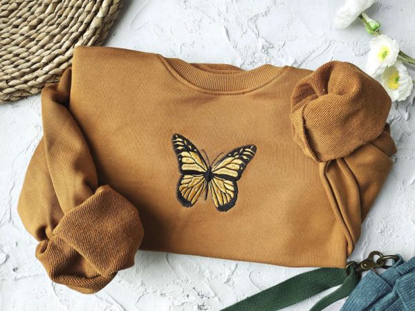 Butterfly  Embroidered Sweatshirt 2D Crewneck Sweatshirt Best Gift For Family