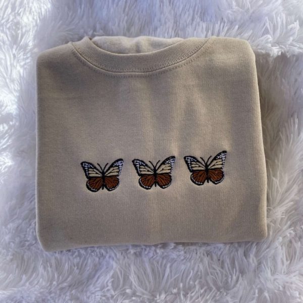 Butterfly Embroidered Sweatshirt 2D Crewneck Sweatshirt For Men Women