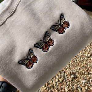 Butterfly Embroidered Sweatshirt 2D Crewneck Sweatshirt…