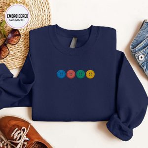 Buttons Embroidered Sweatshirt 2D Crewneck Sweatshirt For Women And Women