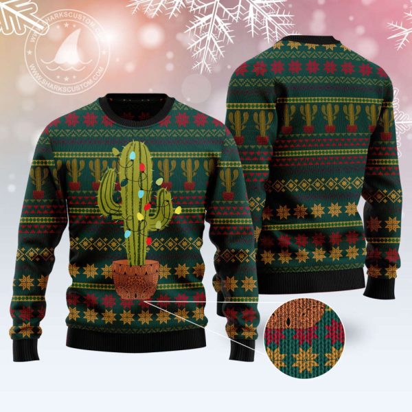 T309 Cactus Christmas Ugly Christmas Sweater by Noel Malalan