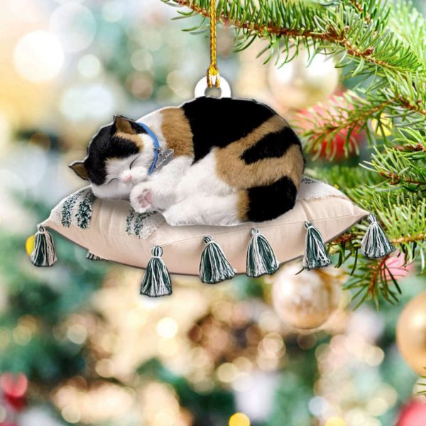 Calico Cat Sleeping On Pillow Ornament Cat Christmas Ornament Christmas Gifts For Cat Lovers