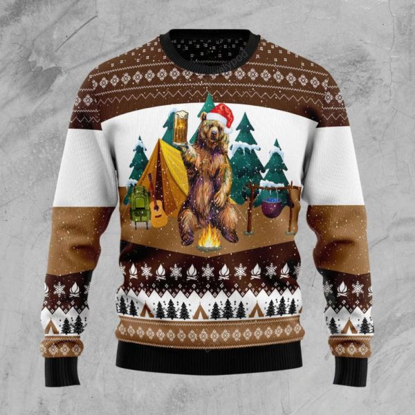 Camping Bear I Hate People Funny Ugly Christmas Sweater – Christmas Gifts