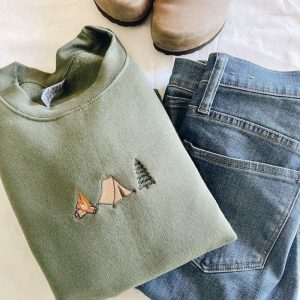 Camping Trio Embroidered Sweatshirt 2D Crewneck…