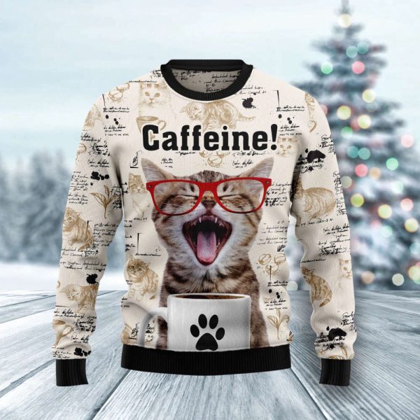 Cat Caffeine Xmas Funny Ugly Christmas Sweater For Men & Women