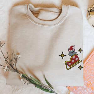 Cat Christmas Sweatshirt Embroidered Christmas Kitty…