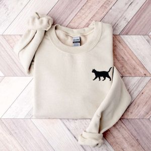 Cat Embroidered Sweatshirt 2D Crewneck Sweatshirt…
