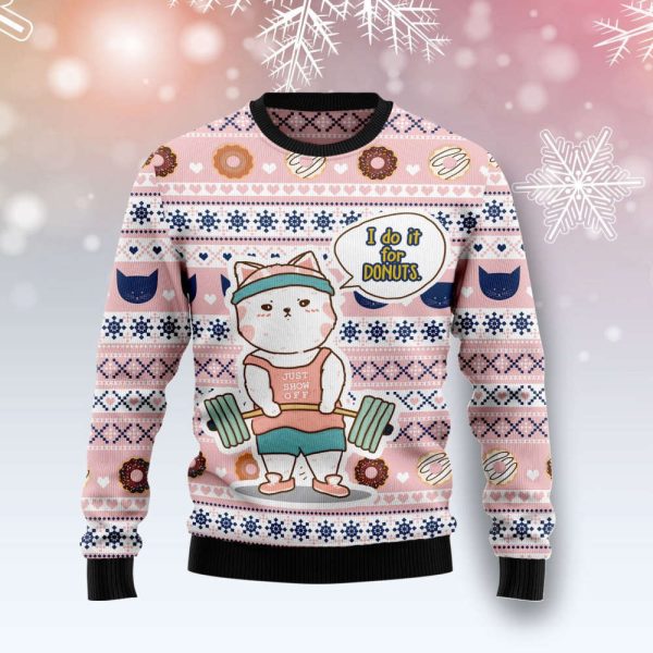 Cat I Do It For Donuts Ugly Christmas Sweater For Men And Women