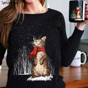 Cat In Snow Sweatshirt Winter Theme Animal Clothing Christmas Gifts For Cat Lovers