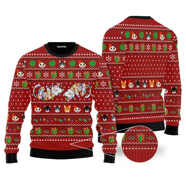 Cat Light Ugly Christmas Sweater For Men And Women, Gift For Christmas 2023