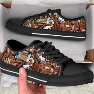 cat lover shoes in the library low top shoes canvas shoes print lowtop best shoes for men and women 1.jpeg