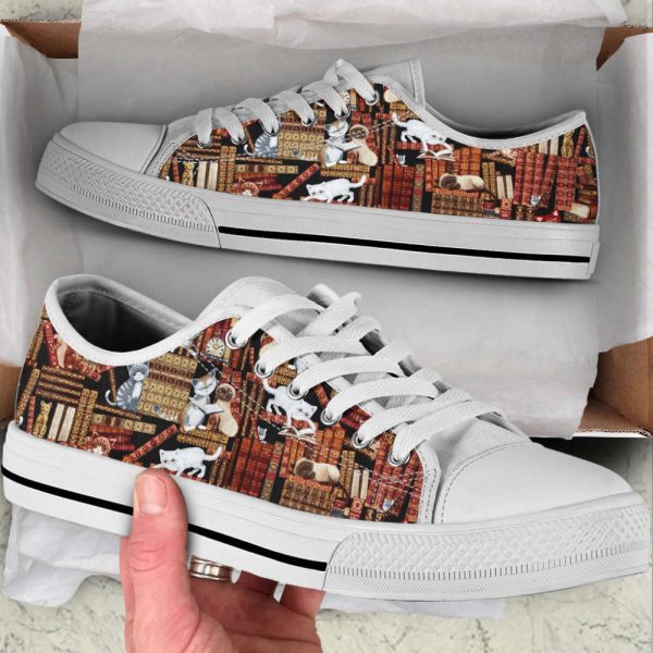 Cat Lover Shoes In The Library Low Top Shoes Canvas Shoes Print Lowtop