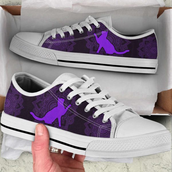Cat Lover Shoes Mandala Purple Low Top Shoes Canvas Shoes Print Lowtop